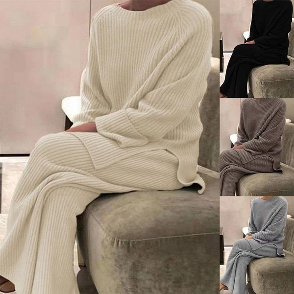 women's two piece pants fashion homewear women soft 2 set autumn winter solid o neck pullover knitted elegant lady pajama home suit, White
women's two piece pants fashion homewear women soft 2 set autumn winter solid o neck pullover knitted elegant lady pajama home suit, White