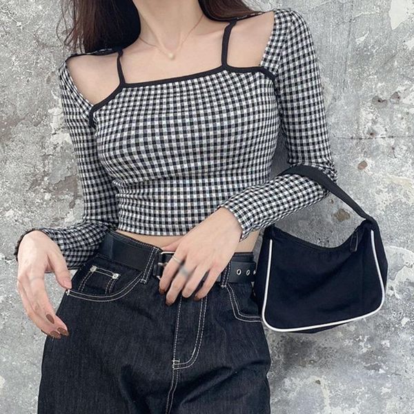 women's t-shirt korean fashion square collar slim t shirt women plaid long sleeve shirts, White
women's t-shirt korean fashion square collar slim t shirt women plaid long sleeve shirts, White