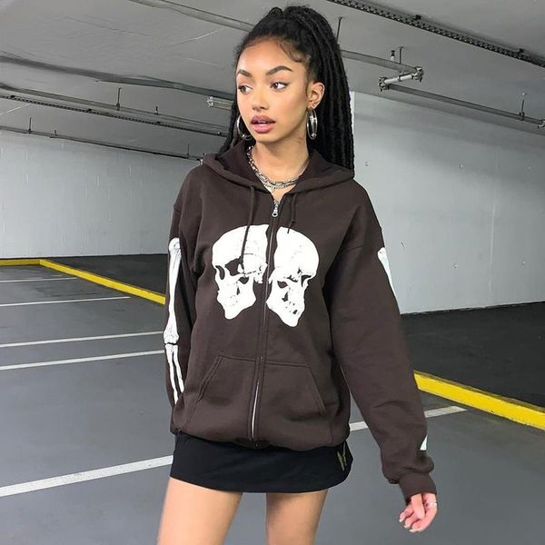 women's hoodies & sweatshirts skull print harajuku casual brown jackets women autumn winter fashion coats ladies cotton goth streetwear, Black
women's hoodies & sweatshirts skull print harajuku casual brown jackets women autumn winter fashion coats ladies cotton goth streetwear, Black