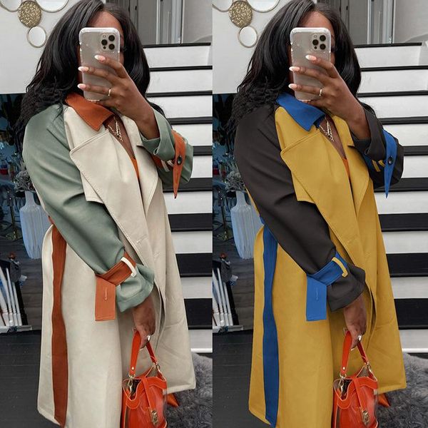 women's trench coats echoine color patchwork long sleeve women coat with belt turn down collar elegant autumn clothes, Tan;black
women's trench coats echoine color patchwork long sleeve women coat with belt turn down collar elegant autumn clothes, Tan;black