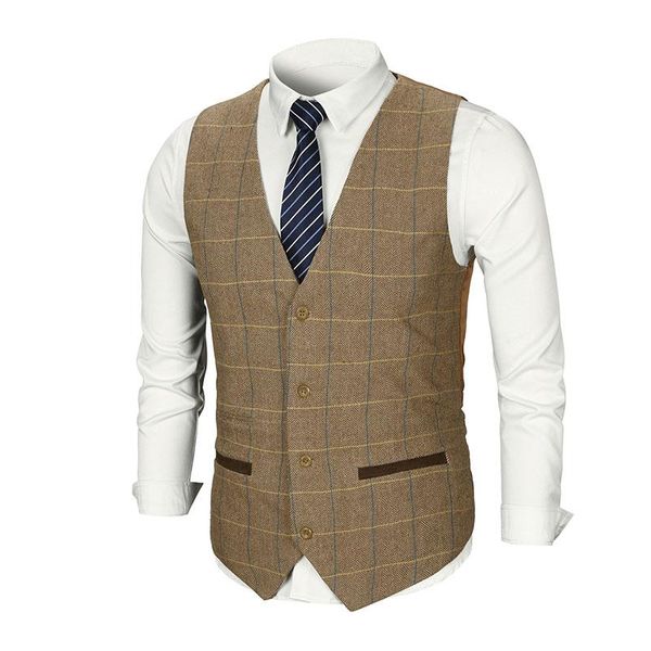 men's vests men vest suit brown tweed slim fit british style cotton sing breasted plaid wedding dress waistcoat, Black;white
men's vests men vest suit brown tweed slim fit british style cotton sing breasted plaid wedding dress waistcoat, Black;white