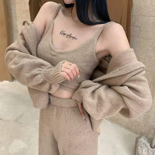 women's two piece pants women 3pcs sets solid knitted hoodies cardigans coat + tank tracksuits wide leg trousers outfits, White
women's two piece pants women 3pcs sets solid knitted hoodies cardigans coat + tank tracksuits wide leg trousers outfits, White
