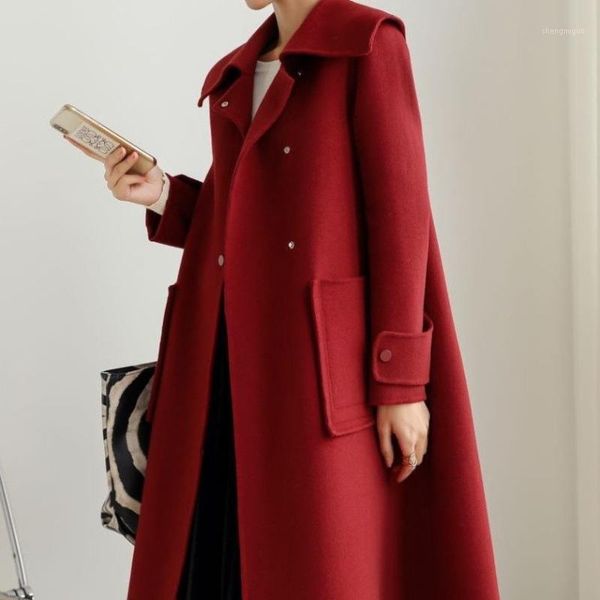 double sided cashmere overcoat women's mid long red 2021 loose hepburn autumn and winter wool & blends, Black
double sided cashmere overcoat women's mid long red 2021 loose hepburn autumn and winter wool & blends, Black