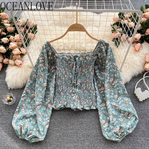 women's blouses & shirts oceanlove chiffon floral sweet bandage short puff sleeve korean autumn women square neck slim blusas muje, White
women's blouses & shirts oceanlove chiffon floral sweet bandage short puff sleeve korean autumn women square neck slim blusas muje, White