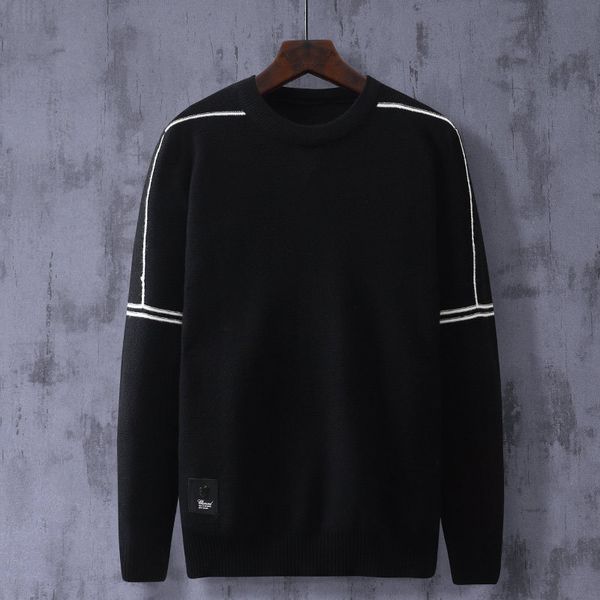 2021 men's long sleeve round neck color matching vertical stripe sweater fashion youth korean slim pullover 1-66 0b93, Black
2021 men's long sleeve round neck color matching vertical stripe sweater fashion youth korean slim pullover 1-66 0b93, Black
