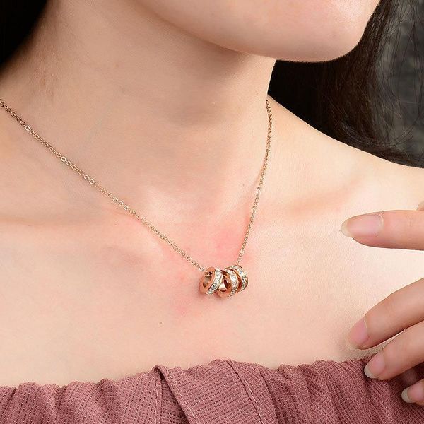 pendant necklaces titanium steel three rings ornament circle roman numerals necklace hoop clavicle chain neck colorfast, Silver
pendant necklaces titanium steel three rings ornament circle roman numerals necklace hoop clavicle chain neck colorfast, Silver