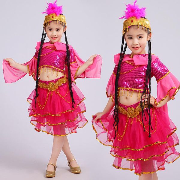 new children's dance skirt costume children's girls dance xinjiang stage performance clothing, Black;red
new children's dance skirt costume children's girls dance xinjiang stage performance clothing, Black;red