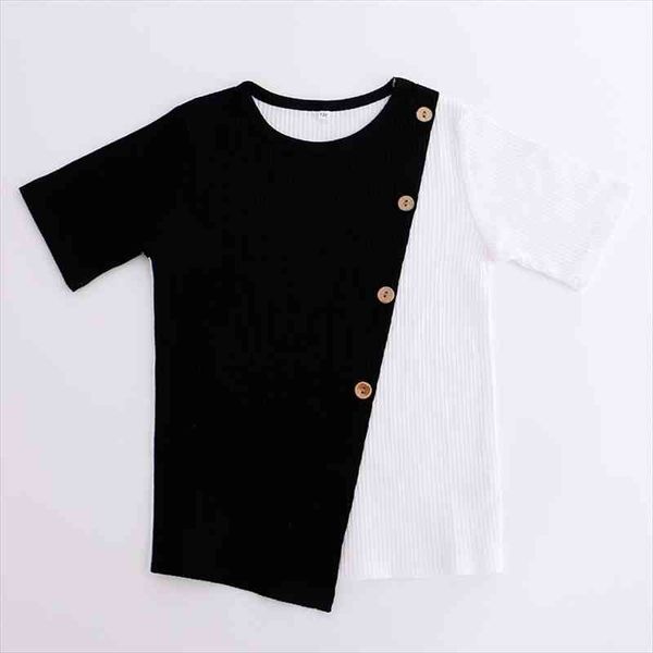 kids clothes t shirt baby girls and boys round neck short fashion children ribbed contract patched color, Blue
kids clothes t shirt baby girls and boys round neck short fashion children ribbed contract patched color, Blue