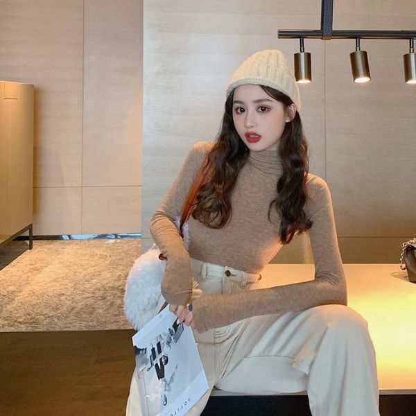 women's t-shirt zity 2021 autumn winter women turtleneck long sleeve t -shirts girls solid slim undershirts tees for female fashion, White
women's t-shirt zity 2021 autumn winter women turtleneck long sleeve t -shirts girls solid slim undershirts tees for female fashion, White