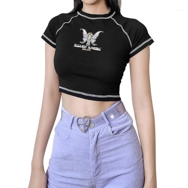 women's t-shirt casual short sleeve o-neck fairy print crop female streetwear slim fit tee shirts for summer 2021, White
women's t-shirt casual short sleeve o-neck fairy print crop female streetwear slim fit tee shirts for summer 2021, White