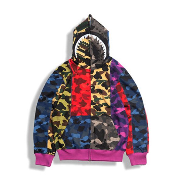 men's casual camouflage paneled hoodies sweatshirt bathing ape cardigan hip hop letters long sleeve shark print women men couples hoode, Black
men's casual camouflage paneled hoodies sweatshirt bathing ape cardigan hip hop letters long sleeve shark print women men couples hoode, Black
