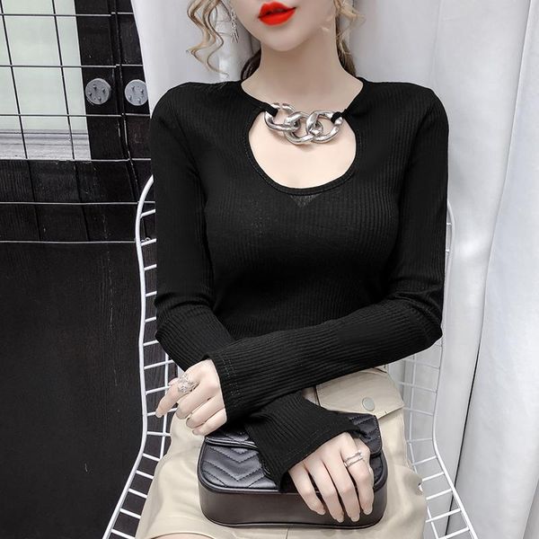 women's t-shirt autumn knitted tshirt women flare long sleeve hollow out chain slim knit t shirts female night club bottoming swea, White
women's t-shirt autumn knitted tshirt women flare long sleeve hollow out chain slim knit t shirts female night club bottoming swea, White