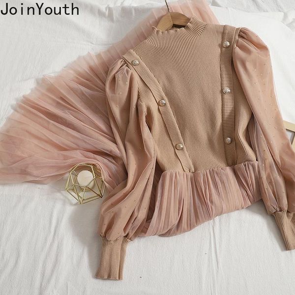 casual dresses joinyouth korean patchwork knitted dress women 2021 autumn wild temperament gauze vestidos pleated buttoned slim waist, Black;gray
casual dresses joinyouth korean patchwork knitted dress women 2021 autumn wild temperament gauze vestidos pleated buttoned slim waist, Black;gray