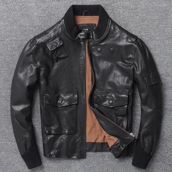 men's leather & faux locomotive jacket korean version trend sheep vegetable tanned clothes slim fit haining, Black
men's leather & faux locomotive jacket korean version trend sheep vegetable tanned clothes slim fit haining, Black