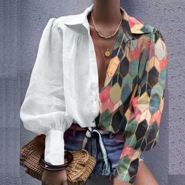2021 spring summer new ladies contrast loose personality printed shirt women fashion lantern sleeve lapel blouse wjz2 r4a5, White
2021 spring summer new ladies contrast loose personality printed shirt women fashion lantern sleeve lapel blouse wjz2 r4a5, White
