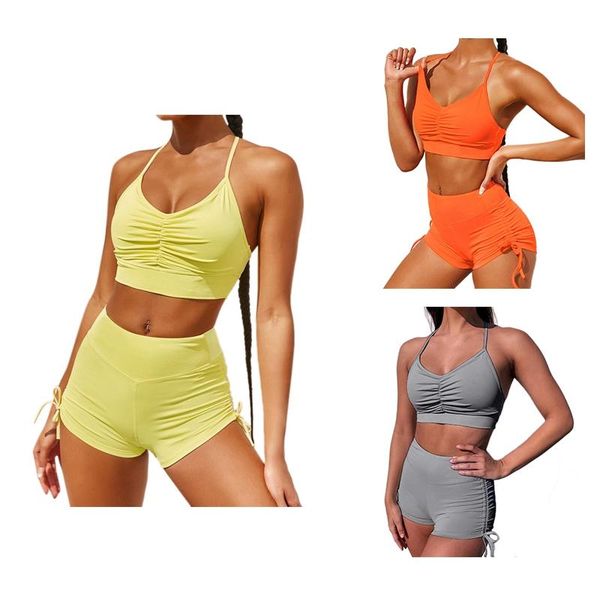 women's tracksuits summer 2 piece set women ruched halter tank and drawstring biker shorts elastic activewear sets, Gray
women's tracksuits summer 2 piece set women ruched halter tank and drawstring biker shorts elastic activewear sets, Gray