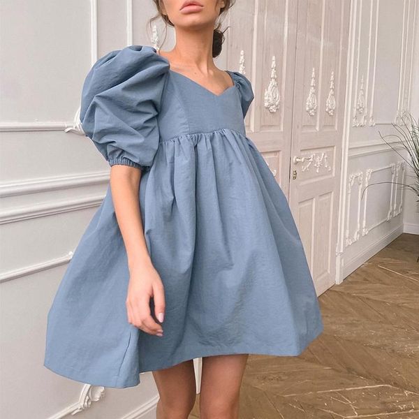 party dresses solid summer female high waist loose a line women dress puff shorts sleeve blue cotton square neck mini, White;black
party dresses solid summer female high waist loose a line women dress puff shorts sleeve blue cotton square neck mini, White;black