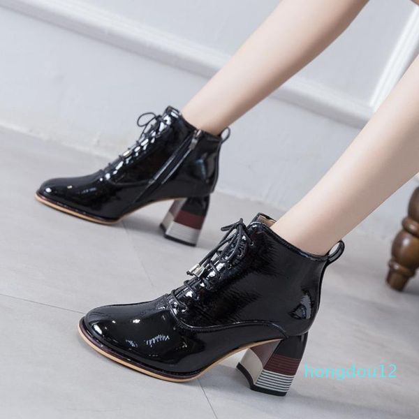 boots ankle woman round toe lace up shoes drop women autumn winter patent leather fashion zipper square high heels, Black
boots ankle woman round toe lace up shoes drop women autumn winter patent leather fashion zipper square high heels, Black