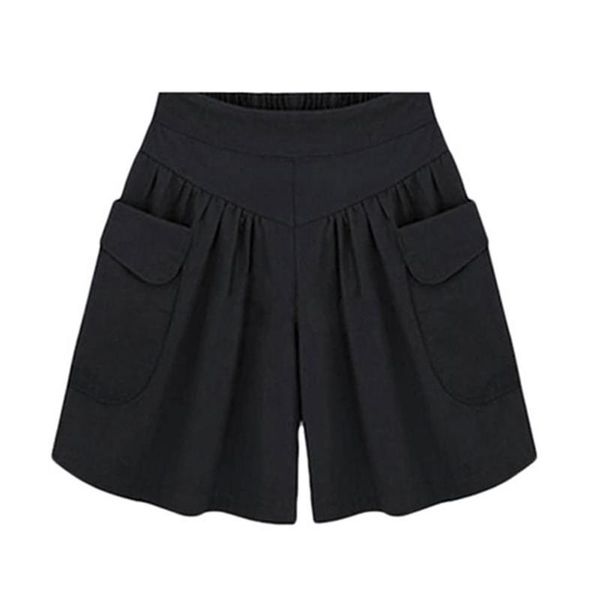 women's shorts summer women plus size skirt solid color elastic waist casual loose with pockets, White;black
women's shorts summer women plus size skirt solid color elastic waist casual loose with pockets, White;black
