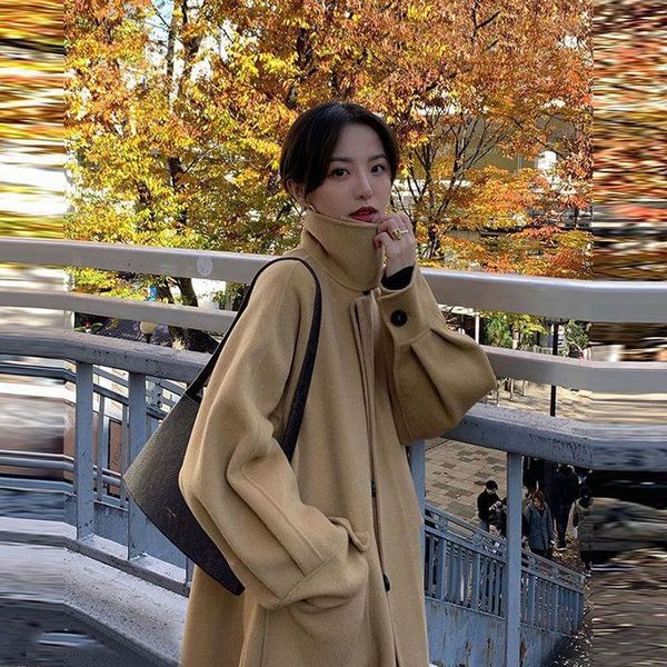 women's wool & blends autumn and winter hepburn style temperament woolen coat mid-length loose, Black
women's wool & blends autumn and winter hepburn style temperament woolen coat mid-length loose, Black