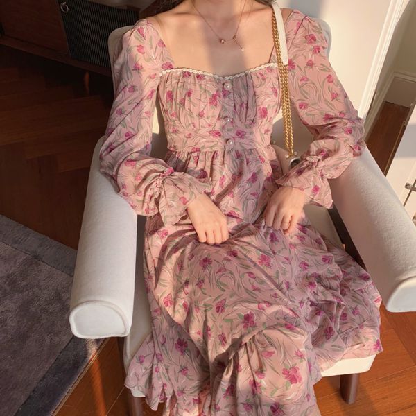 Elegant Vintage Floral Print Chiffon Long Dress Women Buttons Slim Waist Vacation Boho Beach Dress Robe Longue Vestidos, Black;gray
Elegant Vintage Floral Print Chiffon Long Dress Women Buttons Slim Waist Vacation Boho Beach Dress Robe Longue Vestidos, Black;gray