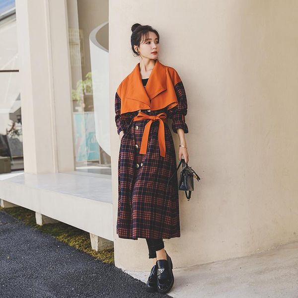 women's trench coats britain style plaid splice double breasted bandage coat for women spring fall elegant fashion loose long windbreak, Tan;black
women's trench coats britain style plaid splice double breasted bandage coat for women spring fall elegant fashion loose long windbreak, Tan;black