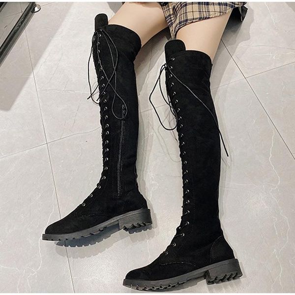boots ladies over the knee flock square heel women's shoes thigh high lace-up plus size female handsome flat fashion, Black
boots ladies over the knee flock square heel women's shoes thigh high lace-up plus size female handsome flat fashion, Black