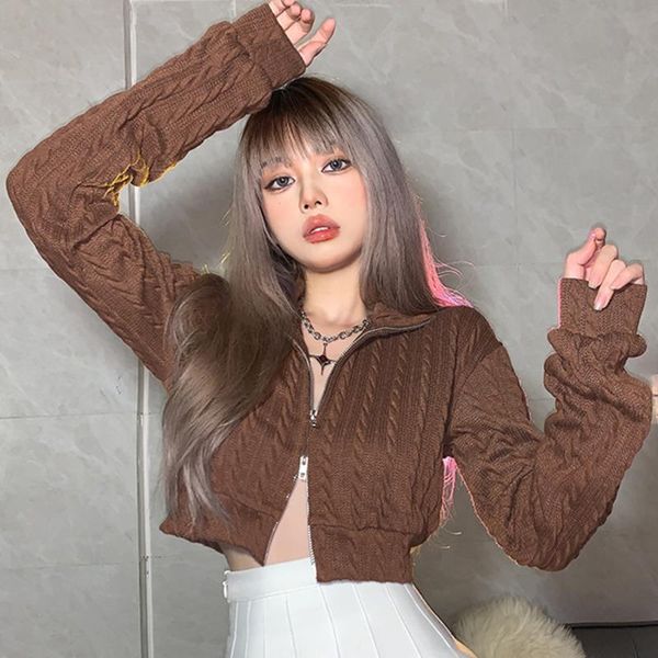 women's jackets xuxi turtleneck knitting short coat women long sleeve splicing high waist fashion zipper cardigan spring autumn 2021 e3, Black;brown
women's jackets xuxi turtleneck knitting short coat women long sleeve splicing high waist fashion zipper cardigan spring autumn 2021 e3, Black;brown