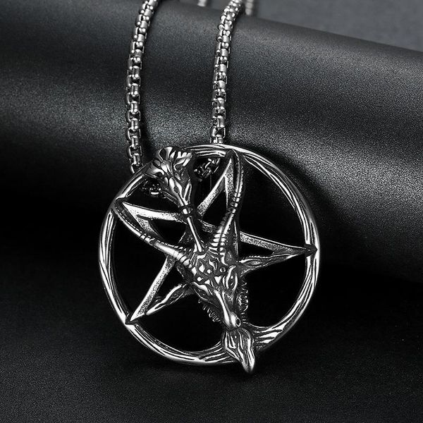 pendant necklaces megin d vintage personality lucifer sheep head five-star titanium for men women couple friend fashion gift jewelry, Silver
pendant necklaces megin d vintage personality lucifer sheep head five-star titanium for men women couple friend fashion gift jewelry, Silver