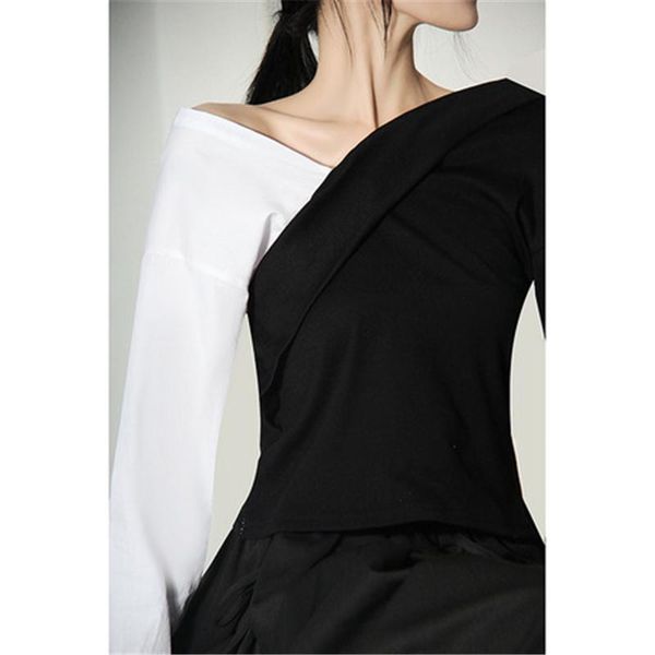 women's blouses & shirts 2021 light mature temperament black and white contrast color stitching sense of slim long-sleeved fashio
women's blouses & shirts 2021 light mature temperament black and white contrast color stitching sense of slim long-sleeved fashio
