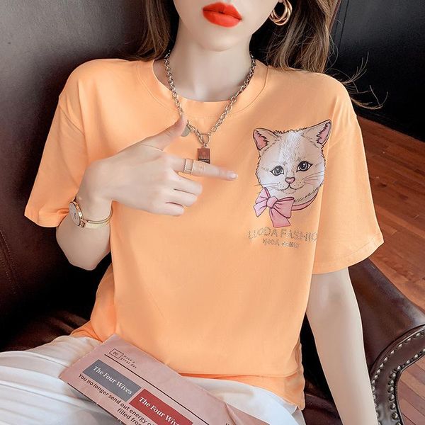 women's t-shirt round neck mercerized cotton drill printed for women 2021 summer fashion short sleeve casual comfortable top, White
women's t-shirt round neck mercerized cotton drill printed for women 2021 summer fashion short sleeve casual comfortable top, White