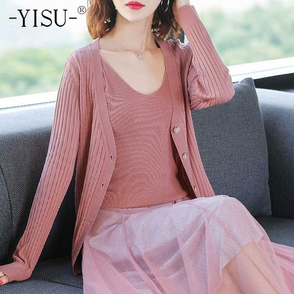 women's knits & tees yisu 2021 solid color two-piece women spring coat sweater cardigan v-neck casual simple knitted thin section, White
women's knits & tees yisu 2021 solid color two-piece women spring coat sweater cardigan v-neck casual simple knitted thin section, White
