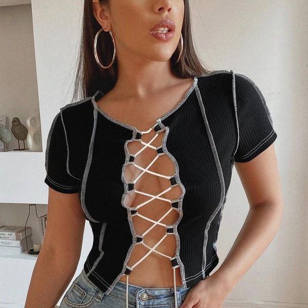 women's t-shirt streetwear bandage wear tees punk short sleeve female clothes vintage patchwork broken design mesh crop for women, White
women's t-shirt streetwear bandage wear tees punk short sleeve female clothes vintage patchwork broken design mesh crop for women, White