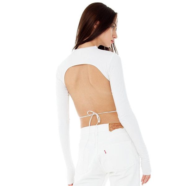 women's t-shirt 2021 solid color tee shirt backless lace up casual women autumn long sleeve slim navel female crop streetwear, White
women's t-shirt 2021 solid color tee shirt backless lace up casual women autumn long sleeve slim navel female crop streetwear, White