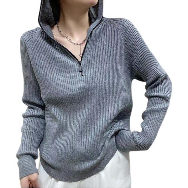 women's sweaters 2021 ladies autumn loose casual half open collar zipper hooded pullover all-match sweater, White;black
women's sweaters 2021 ladies autumn loose casual half open collar zipper hooded pullover all-match sweater, White;black