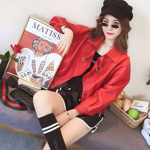 2021 new spring autumn faux jacket women loose turndown collar single breasted motorcycle leather red coats cbx7, Black
2021 new spring autumn faux jacket women loose turndown collar single breasted motorcycle leather red coats cbx7, Black