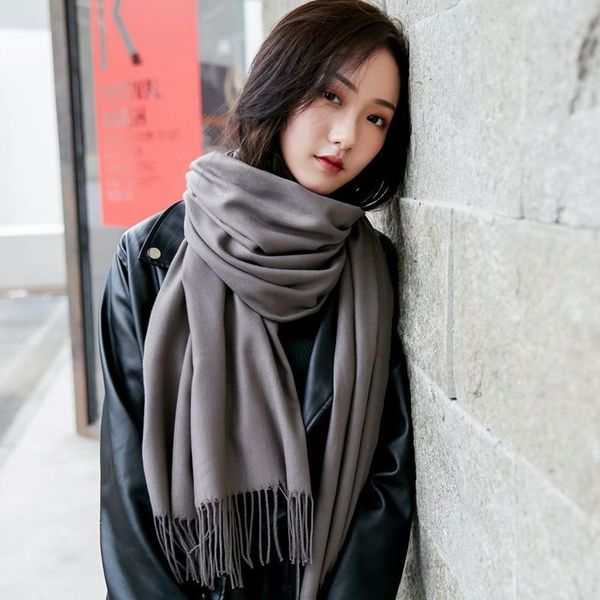 versatile thick long solid women's scarf tassel neckline classic warm shawl 3008, Blue;black 
versatile thick long solid women's scarf tassel neckline classic warm shawl 3008, Blue;black