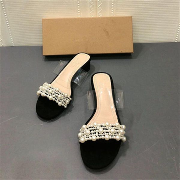 sandals open toe women's shoes 2021 summer pearl transparent thick heel for outer wear all-match mid-heel slippers, Black
sandals open toe women's shoes 2021 summer pearl transparent thick heel for outer wear all-match mid-heel slippers, Black