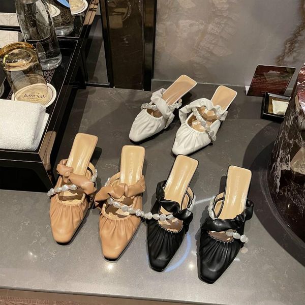 dress shoes monmoira luxury pearl kitten heel women mules square toe pleated slippers high heels pumps elegant ladies slides, Black
dress shoes monmoira luxury pearl kitten heel women mules square toe pleated slippers high heels pumps elegant ladies slides, Black