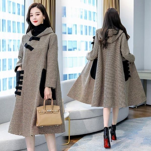 women's wool & blends fashion lolita coat long 2021 winter slim lattice wind cloak woolen female overcoat jackets oversized, Black
women's wool & blends fashion lolita coat long 2021 winter slim lattice wind cloak woolen female overcoat jackets oversized, Black