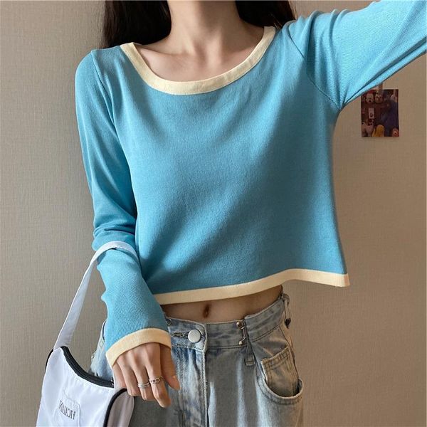 women's sweaters knitted cropped vintage aesthetic patchwork long sleeve t-shirts slim y2k korean chic streetwear pullover tees, White;black
women's sweaters knitted cropped vintage aesthetic patchwork long sleeve t-shirts slim y2k korean chic streetwear pullover tees, White;black