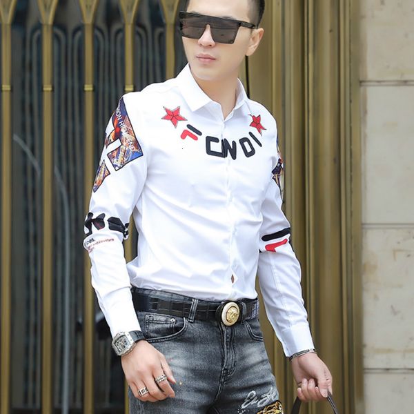 men's shirts 2021 new fine fitting sleeve long casual shirt printed letter streetwear club clothes chemise homme 6v43, White;black
men's shirts 2021 new fine fitting sleeve long casual shirt printed letter streetwear club clothes chemise homme 6v43, White;black