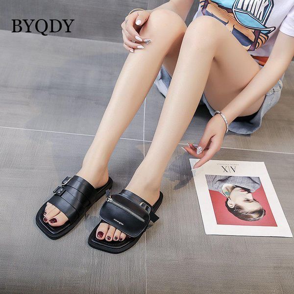 byqdy pocket design woman sandals zipper metal decoration square toe beach shoes slip on outdoor black shoes with flat heels
byqdy pocket design woman sandals zipper metal decoration square toe beach shoes slip on outdoor black shoes with flat heels