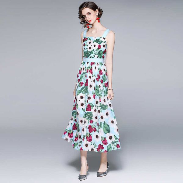 women summer designer elegant print floral dress slim casual party robe female sky blue vintage holiday maxi dress vestidos 210525, Black;gray
women summer designer elegant print floral dress slim casual party robe female sky blue vintage holiday maxi dress vestidos 210525, Black;gray