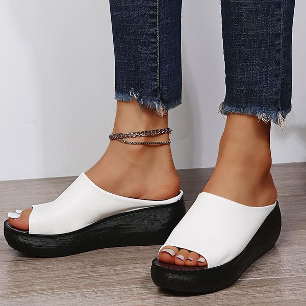 slippers white wedges heels summer women vintage pu leather thick platform sandals woman peep toe outdoor beach slides, Black
slippers white wedges heels summer women vintage pu leather thick platform sandals woman peep toe outdoor beach slides, Black