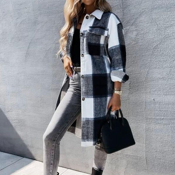 women's wool & blends thick woolen female streetwear turn down overcoat warm plaid long coat oversize 2021 winter checked women jacket, Black
women's wool & blends thick woolen female streetwear turn down overcoat warm plaid long coat oversize 2021 winter checked women jacket, Black