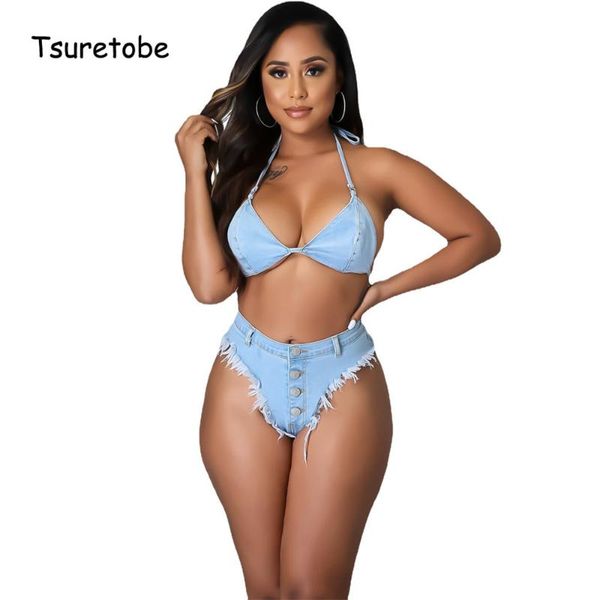 women's tracksuits tsuretobe denim two piece set women halter bandage crop + high waist tassel shorts for summer beach matching, Gray
women's tracksuits tsuretobe denim two piece set women halter bandage crop + high waist tassel shorts for summer beach matching, Gray