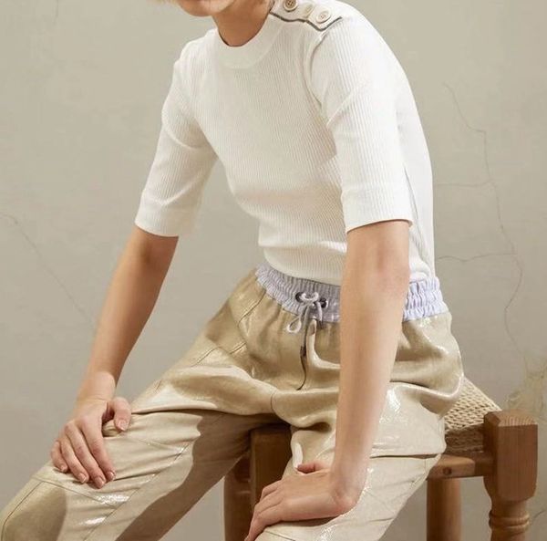 100% spring summer 2021 new t-shirt hole striped stretch cotton sleeve slim beaded slanted button women jba1, White
100% spring summer 2021 new t-shirt hole striped stretch cotton sleeve slim beaded slanted button women jba1, White