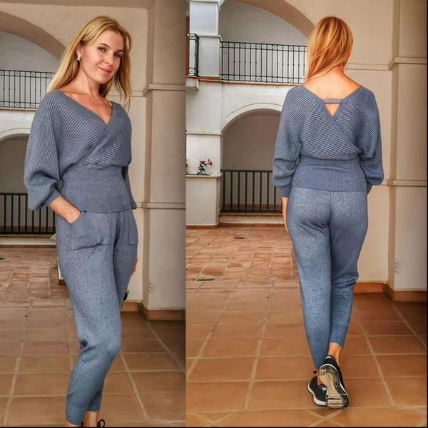 lurex women sweater suits and set casual knitted sweaters pants 2pcs track suits women trousers jumpers sets with pocket, Gray
lurex women sweater suits and set casual knitted sweaters pants 2pcs track suits women trousers jumpers sets with pocket, Gray