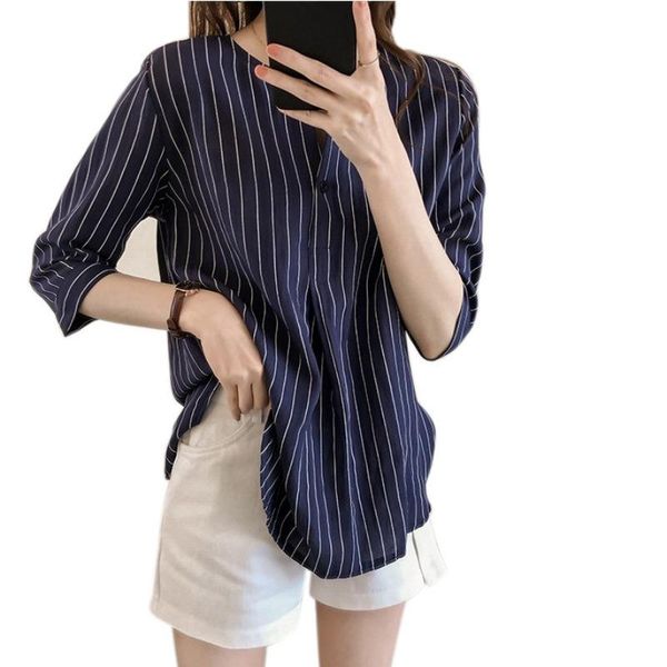 women's blouses & shirts women and summer female striped o neck short sleeve button rk, White
women's blouses & shirts women and summer female striped o neck short sleeve button rk, White